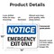 Signmission Exit Sign, Plastic, 14 in W, 10 in H, Emergency Exit Only OS-2PACK-NS-P-1014-L-11825 - alternate 6